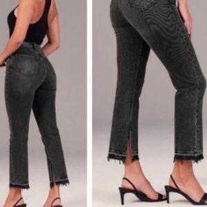 Abercrombie & Fitch Curve Love Ankle Straight Ultra High Rise Split Hem 26 short